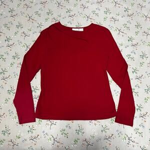 VTG Reflections Front Cut Out Long Sleeve Top Red Large Night Out Retro Indie